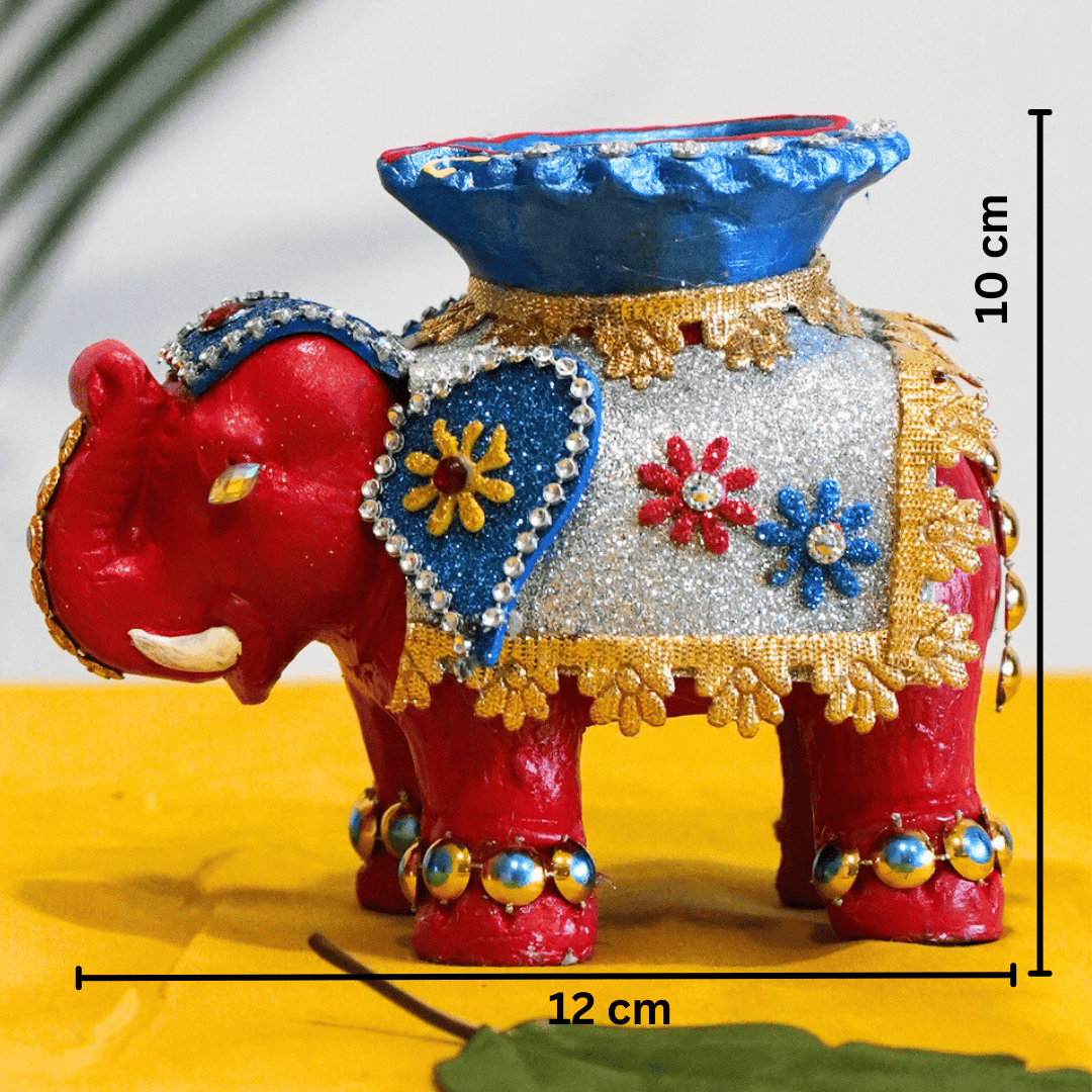 Eco-friendly Terracotta Handcrafted Lakshmi-Ganesh Idol | 9 Diya Plate | Elephant Diya Combo